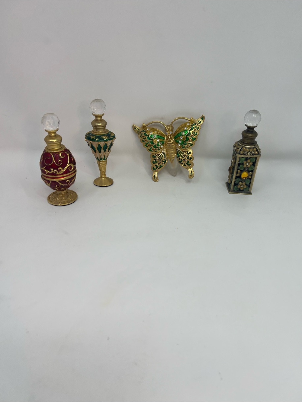 Decoratative Vintage Style Perfume Bottles “flacons” Butterfly & Variety Lot Of4